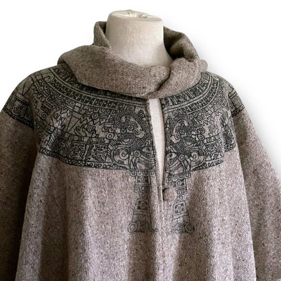 Vintage 1980s Womens Wool Blanket Cape O/S Aztec South American Art Print Boho - Picture 7 of 15